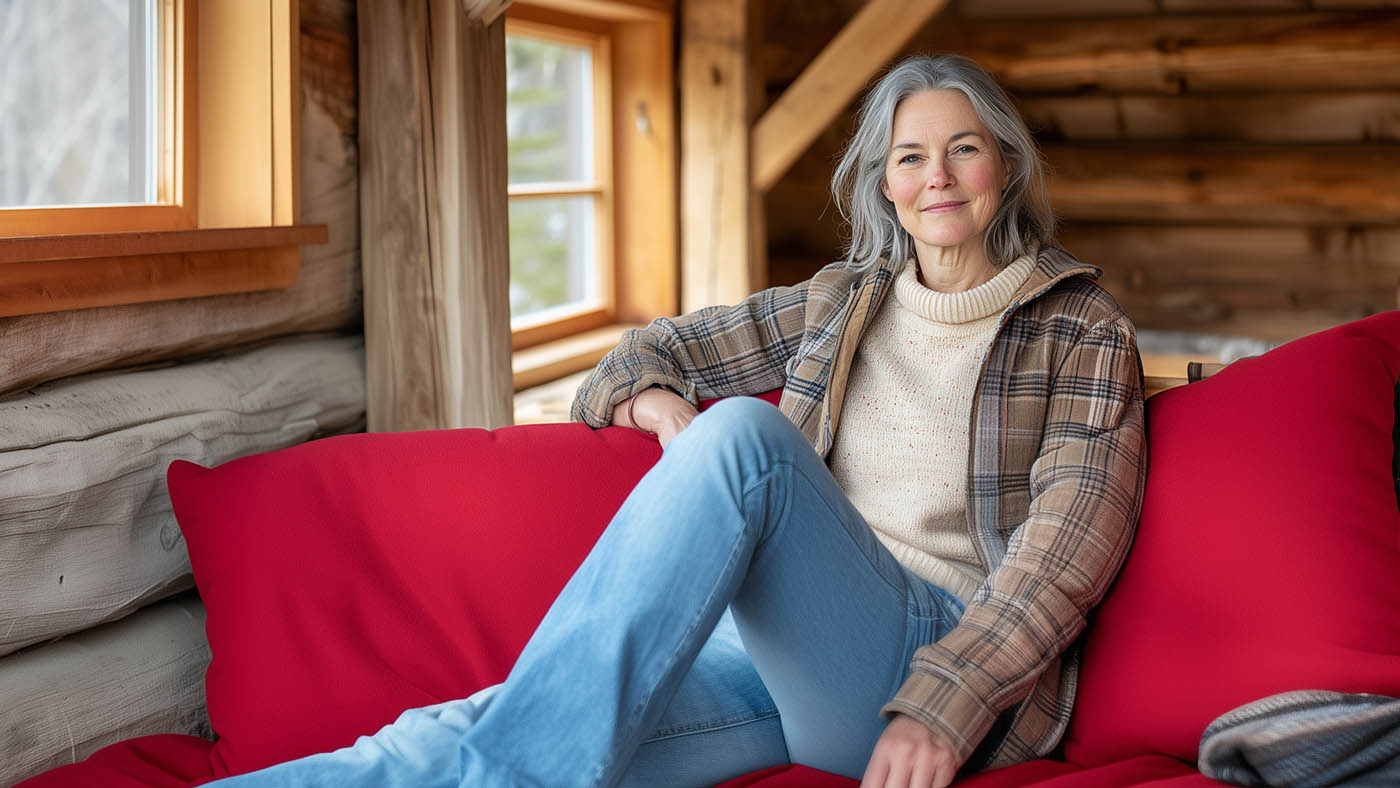 Eine frisch pensionierte Frau sitzt auf auf einer Holzbank.